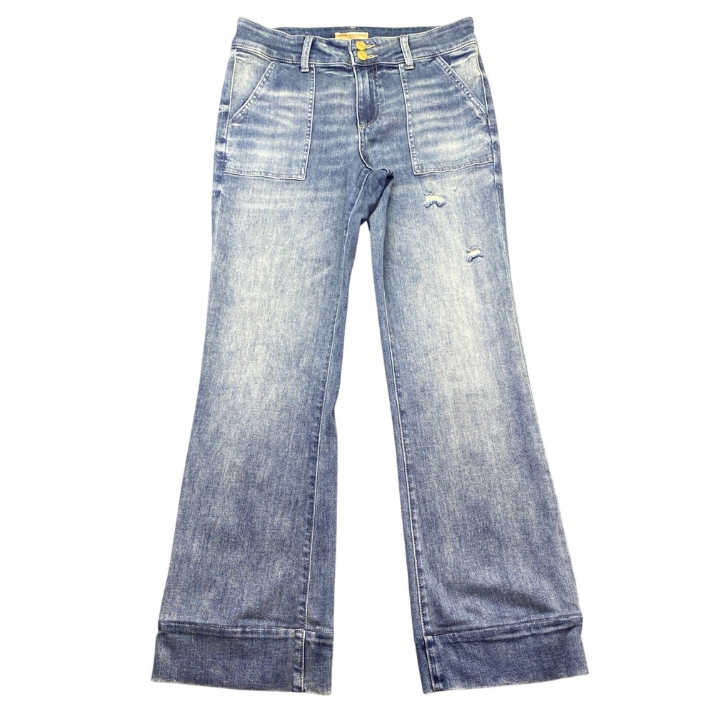 Kut from the Kloth Ana Flare Jeans Sz 8 Medium Wash Distressed High Rise Grunge